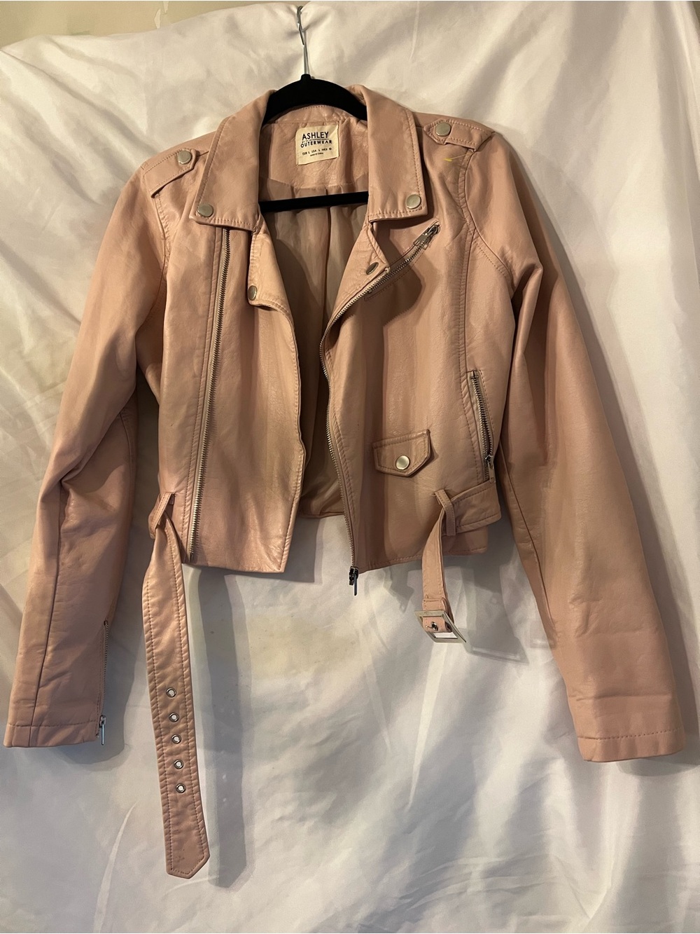 Ashley Graham Dusty Rose Faux Leather Moto Jacket